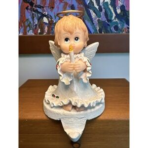 Vintage Holly Babes Angel‎ Halo Christmas Stocking Hanger Holiday Cast Iron Base